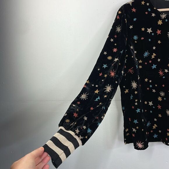 Nooki London Josie Printed Velvet Blouse Stars Print Long Sleeve pullover Large - Picture 7 of 16